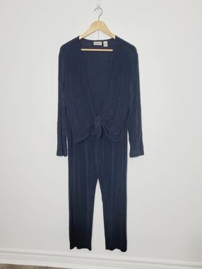 Chico's Travelers Black 2pc Set Loose Fit Wide Leg Pants Tie Knot Front Sz XL 16